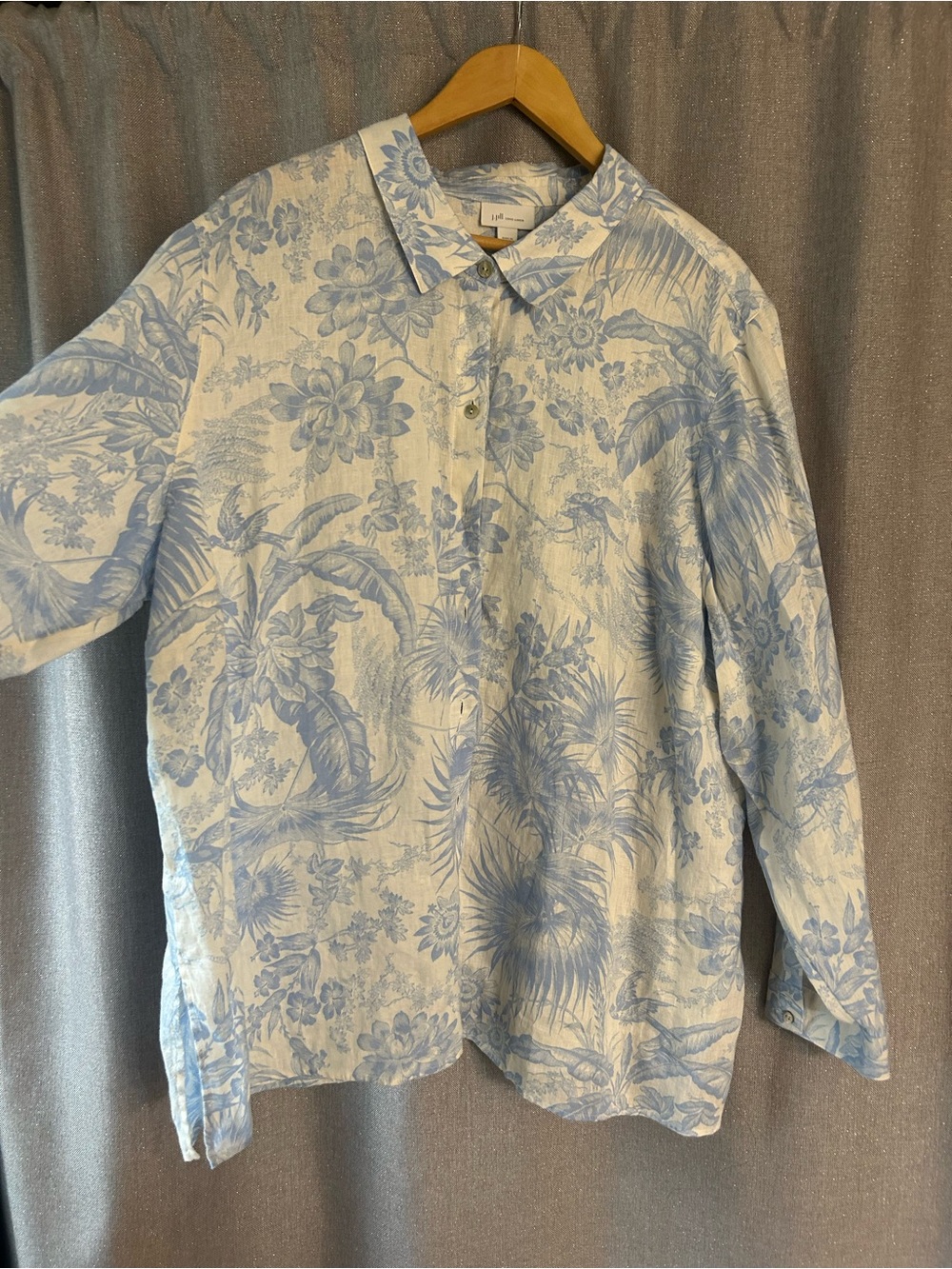 J. Jill Love Linen Blue White Tropical Toile Shirt 3X